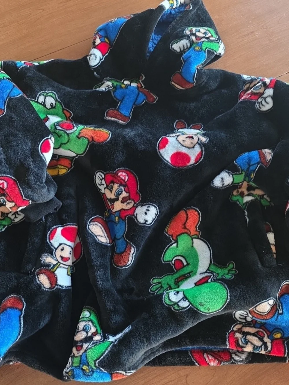 Super Mario Plush Hoodie - Black with Multicolor Characters